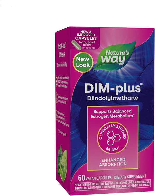 Nature's Way DIM-Plus, DIM Supplement, Supports Balanced Estrogen Metabolism*, Supports Estrogen Hormone Balance*, Diindolylmethane, 60 Vegan Capsules (Packaging May Vary)