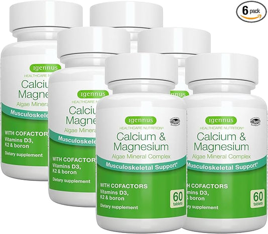 High Absorption Algae Calcium & Magnesium K2 & D3, Non-GMO 6 x 60 Tablets,