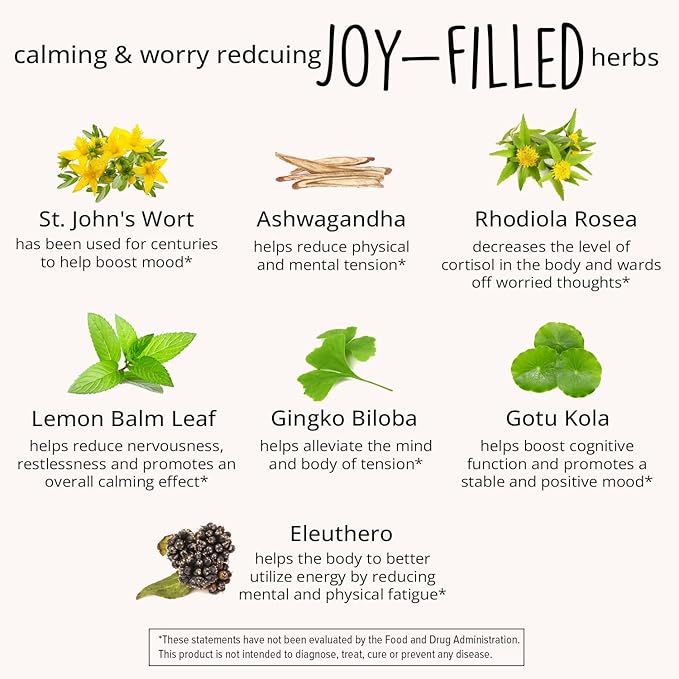 Joy-Filled Mood Support Supplement with St 100% Plant-Based 180 ct