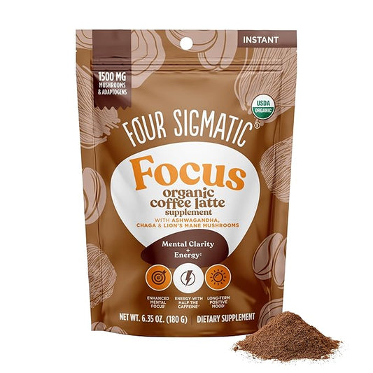 Four Sigmatic Focus Organic Mushroom Coffee Latte | 1500mg Adaptogens per Serving | Lion's Mane, Chaga, Rhodiola, Ashwagandha & Mucuna for Energy, Focus, Positivity & Immune Support | 30 Servings
