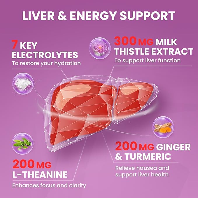 Venture Pal Liver Cleanse Detox & Repair, Liver Support with Milk Thistle + Ginger & Turmeric + L-Theanine + 5 Vitamins & 7 Electrolytes, Rapid Rehydration & Weekend Recovery Powder Packets, 12 Sticks