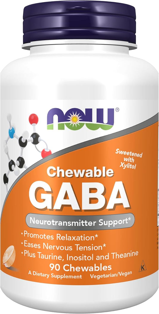 NOW Supplements, GABA (Gamma-Aminobutyric Acid), Neurotransmitter 90 Chewables