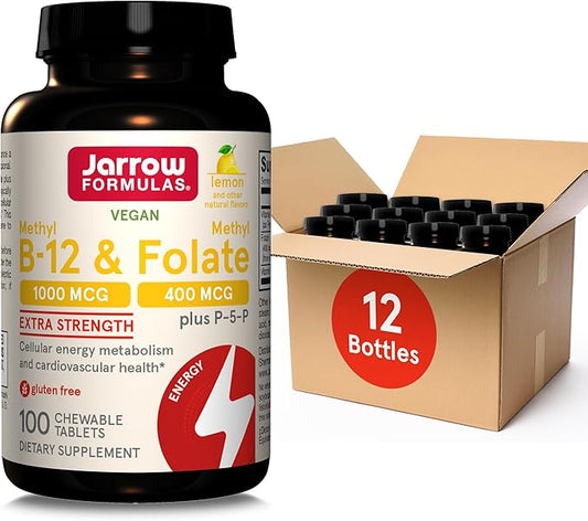Jarrow Formulas Extra Strength Methyl B-12 1000mcg & 400 mcg P-5-P, Supplement Support,100 Chewable Tablets,100 Day 12 Packs