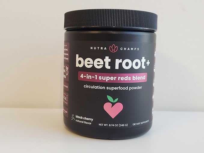 NutraChamps Beet Root Powder Circulation Supplement, Superfood Powder Nitric Oxide Supplement with Beetroot Juice, Super Reds Powder & Grape Seed Extract, No Sugar Beet Supplement - 8.74 Oz