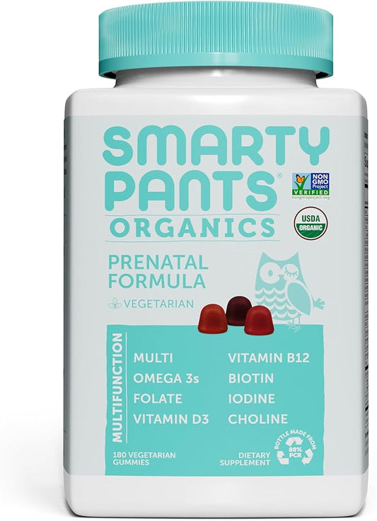 SmartyPants Organic Prenatal Vitamins for Women, 3 (ALA), D3, C, B12, B6, B6, Vitamin K2 & 180 Count (45 Day