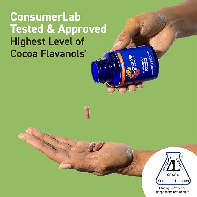 CocoaVia Memory+ Brain Supplement, 60 Day, 750 mg Based,180 Capsules