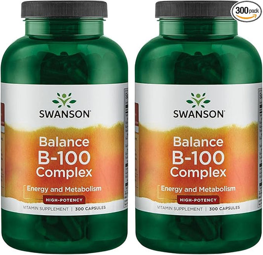 Swanson B-100 B-Complex Vitamins Energy Cardio 300 Capsules (2 Pack)