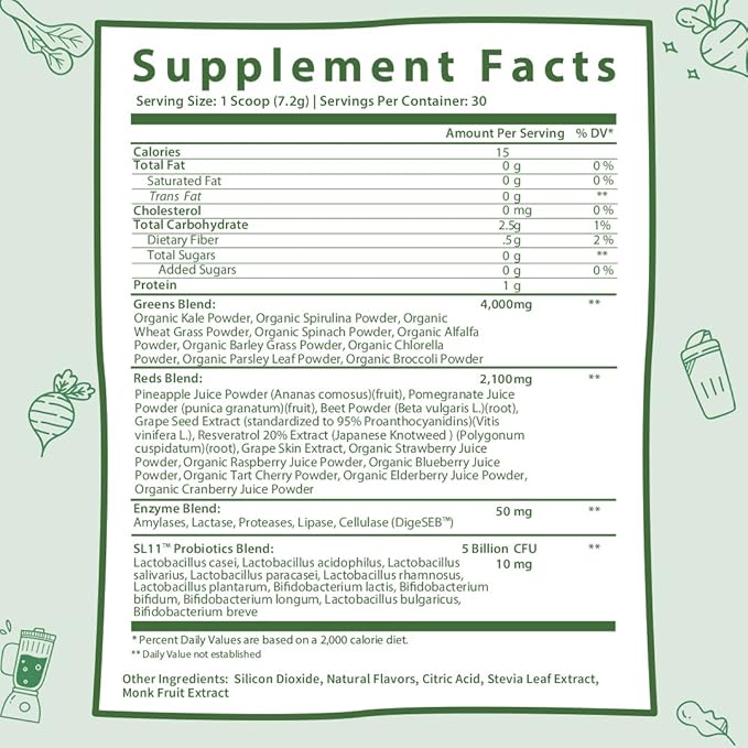 GOBIOTIX Super Greens and Reds Powder - Red and Green Superfood - Probiotic Supplement - Digestive Enzymes and Beet Root Powder - Organic Whole Foods Dietary Supplement (Mango, 1 Pack)
