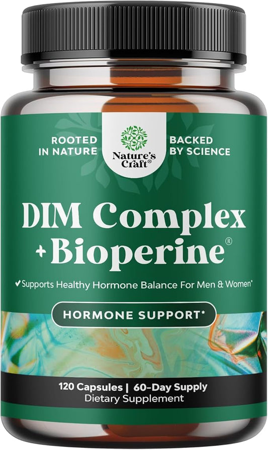 Extra Strength DIM Supplement for Men & Women - DIM + Bioperine Complex for Hormone Balance - Diindolylmethane with Calcium D-Glucarate & Broccoli Florets for Radiant Skin & Mood Support - 120 Count