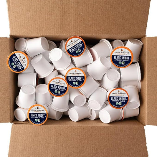 Fresh Roasted Coffee, Organic Black Knight, Dark Roast, 96 Pods for K Cup Brewers