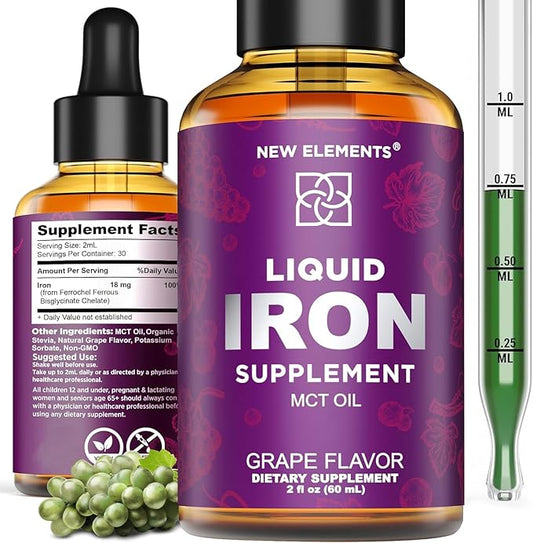 Iron Supplement for Women & Men Free Blood Builder, Iron Vitamin for Anemia | Liquid Iron Drops for Adults with MCT Oil, Natural Grape Flavor, Faster Absorption & Immune Support, 2 Fl Oz