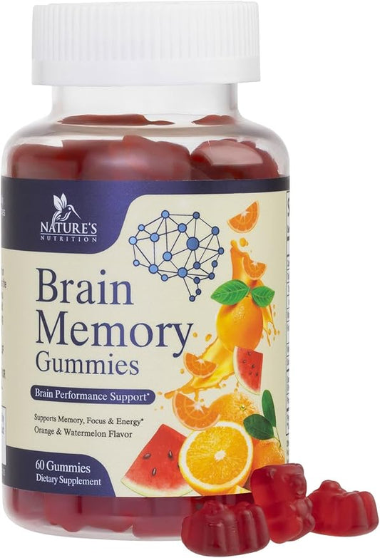 Brain Supplement Gummy for Memory, Focus B6 B12, B12, Caffeine 60 Gummies