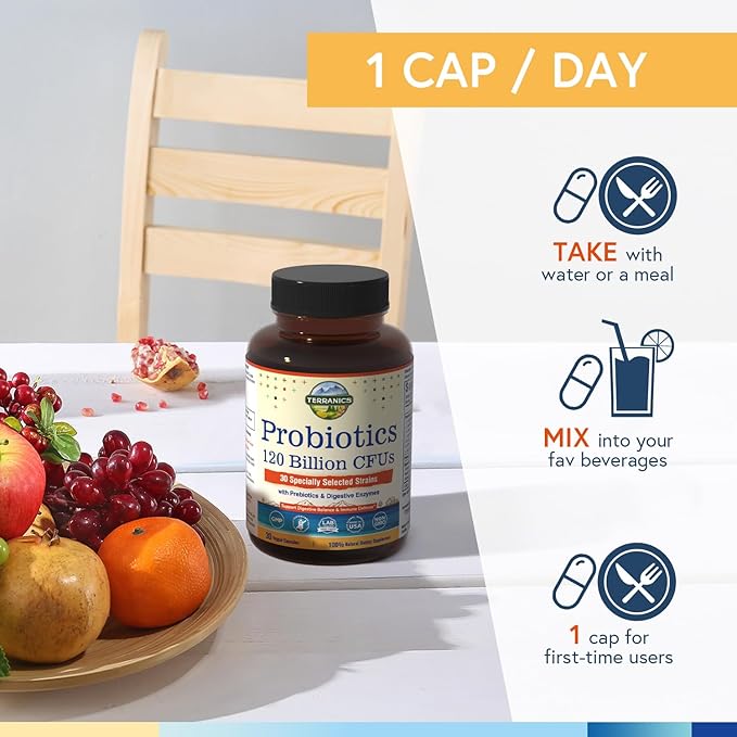 Terranics Probiotics 120 Billion with Prebiotics 30 Tested 30 Veggie