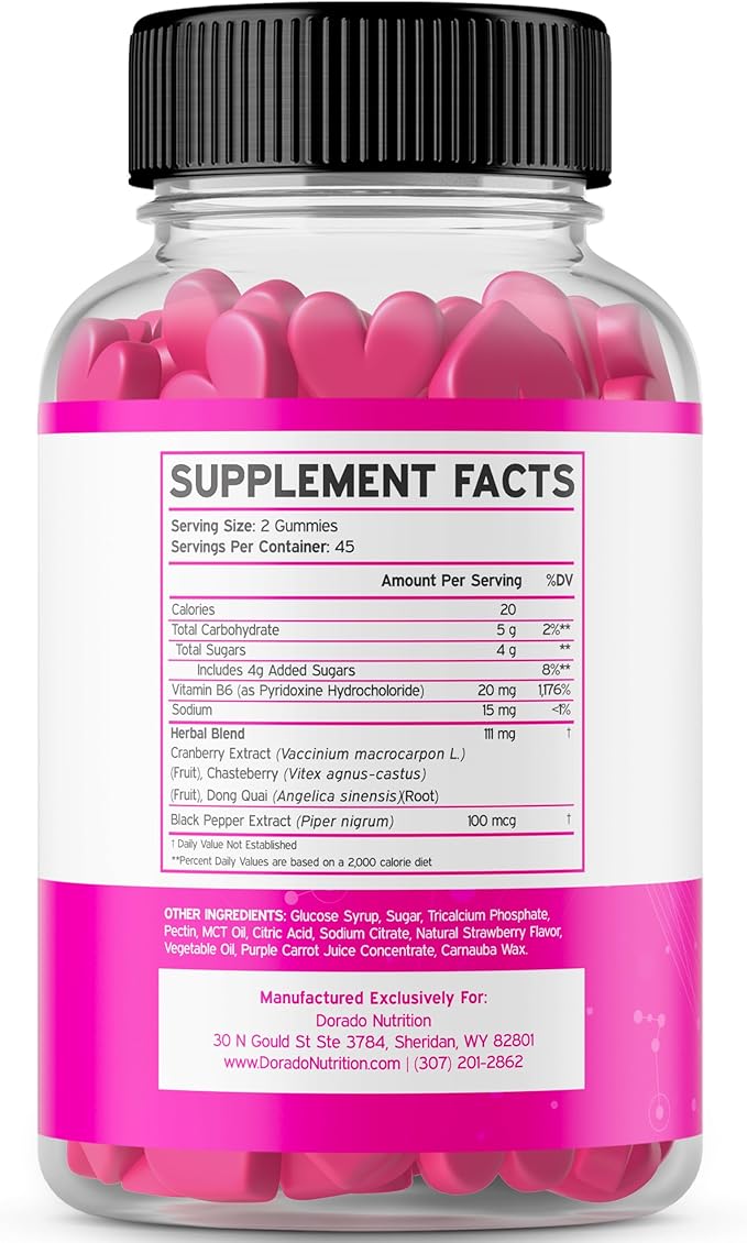 Hormone Balance For Women Gummies & PMS Gummies (90 Count) - Natural Hormone Balance for Women - Cramps, Bloating, Mood Swings, Hot Flashes - Formulated with Cranberry, Dong Quai & Chasteberry