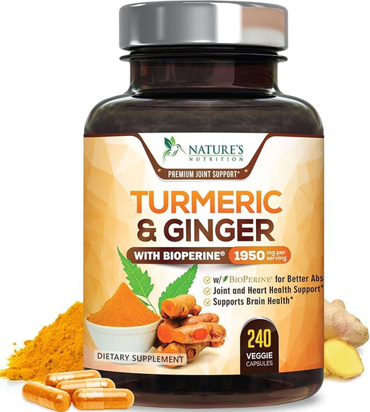Turmeric Curcumin with BioPerine & Ginger 95% Curcuminoids 1950mg - 240 Capsules