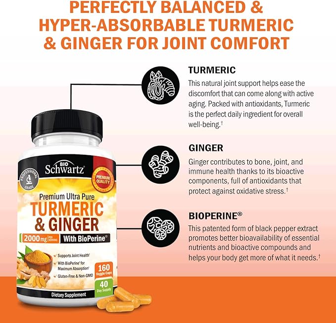 Turmeric Curcumin and Ginger 2000mg 95% Standardized 160 Capsules