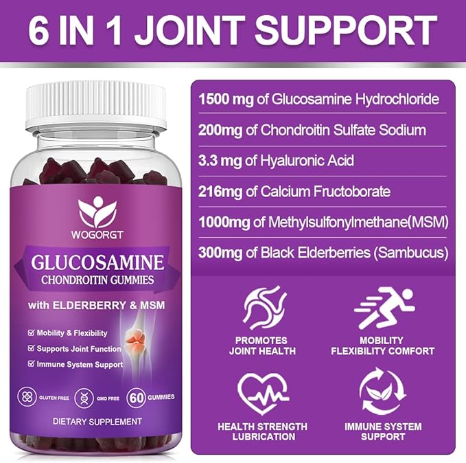 Glucosamine Chondroitin Gummies with MSM & Elderberry 1500mg Glucosamine 60 Gummies (3 Pack)