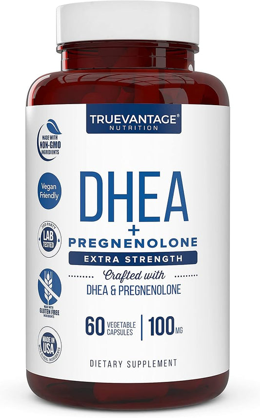 DHEA 100mg Supplement with Pregnenolone 60mg -Supports Hormone Balance, Lean Muscle Mass, Energy, Mood, Sleep, and Healthy Aging in Men and Women- Vegetable Capsules