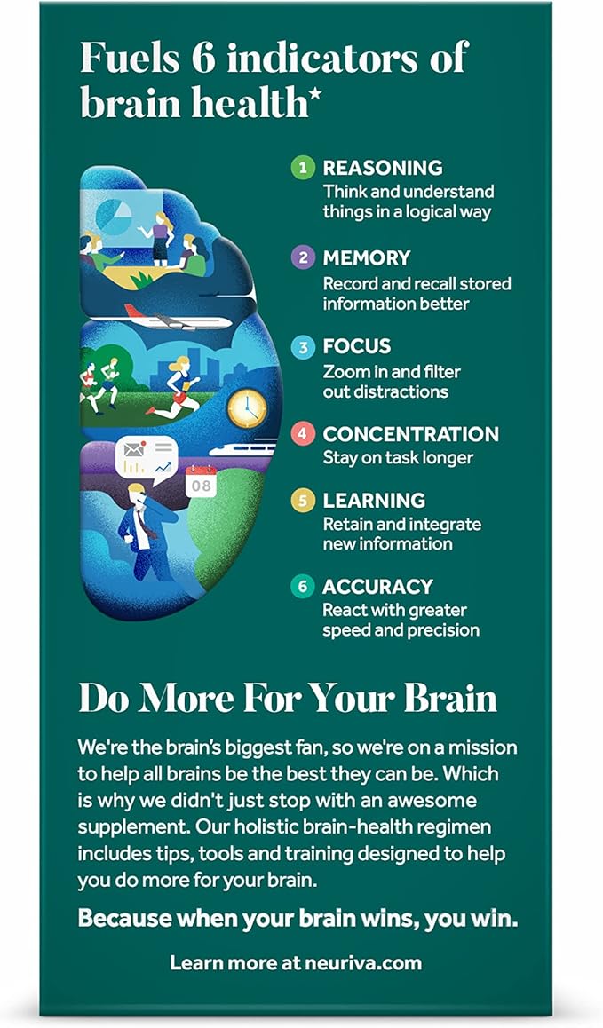 NEURIVA Plus Brain Supplement for Memory B6, B12, B12, Phosphatidylserine 30 Capsules