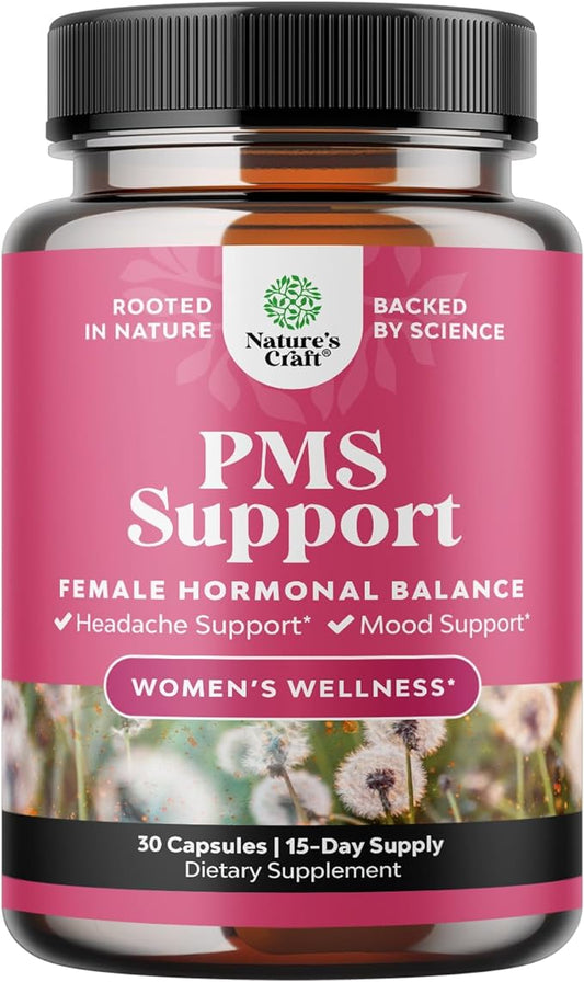 Advanced PMS Support Supplement for Women - Multibenefit PMS Relief Complex for Low Energy Mood Support Period Cramps and Bloating Relief Women - Menstrual Hormonal Balance 30 Capsules