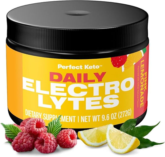 Perfect Keto Electrolytes Powder, Sugar and Gluten Free, Electrolyte Drink Mix, Sodium, Magnesium, Calcium and Potassium Supplement, Hydration, Recovery & Immune Support, Pink Lemonade, 45 Servings