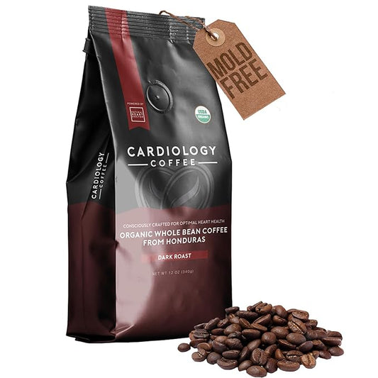 Heart Healthy Coffee - Organic Mold Free Coffee Whole Bean Dark Roast - USDA Certified Hand-Selected Honduras Cardio Coffee - Non-GMO Tested for Mycotoxins & Pesticides - 12oz
