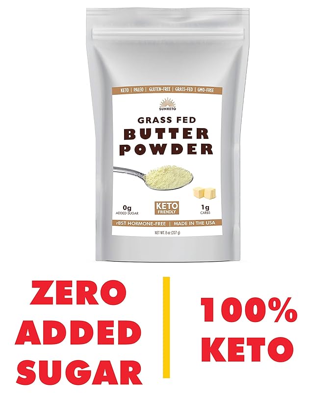 Organic Grassfed Real Butter Powder - Keto NON GMO rBST Hormone Free Paleo Low Carb Sugar Free Gluten Free - Healthy Fat Bomb - Great in Keto Coffee - Unsalted 8oz