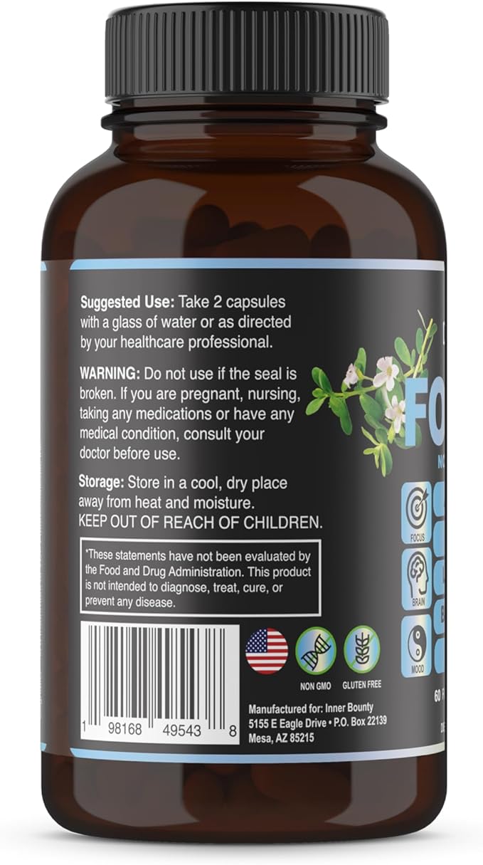 Focus 14-in-1 Nootropic Brain Supplement B12, Taurine, 60 Filler