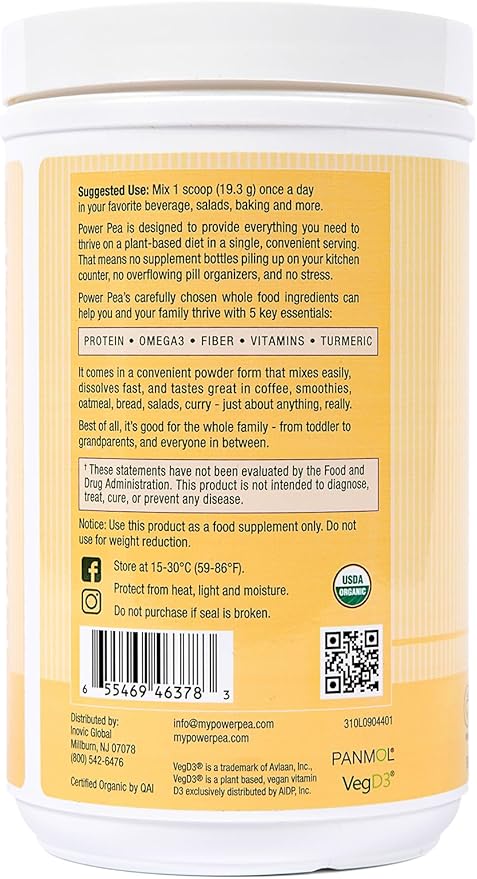 Plant Based Vegan Protein Unflavored- USDA 3, Turmeric,