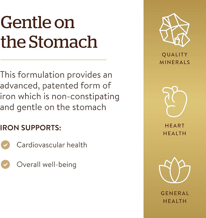 Solgar Gentle Iron, 240 Vegetable Capsules - Ideal for Sensitive Stomachs - Non-Constipating - Red Blood Cell Supplement - Non GMO, Vegan, Gluten Free, Dairy Free, Kosher - 240 Servings