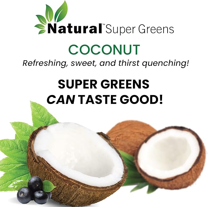 Natural Super Greens Powder Organic| Green Supplements| Great Tasting Fruits and Vegetables Juice & Smoothie Mix| Probiotics & Digestive Enzymes| Green Superfood Spirulina & Chlorella (Coconut)