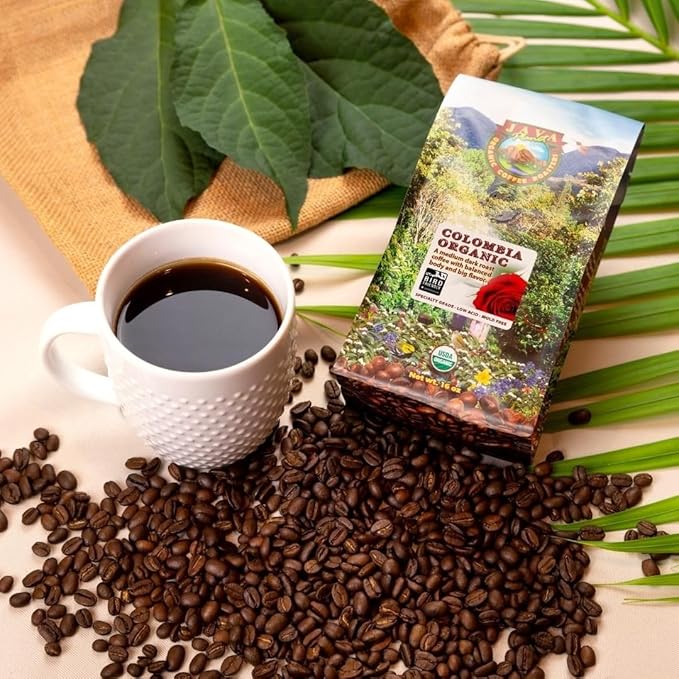 Java Planet Low Acid Coffee, Organic Colombian Single Origin: Whole Bean Medium Dark Roast - Smooth Full Flavored Coffee Bean, Two 1LB Bags