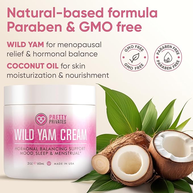 Organic Wild Yam Cream for Hormone Balance - Natural Root Cream for Hormone Support - Comfort Formula for Mood, Sleep, and Menstrual Support for Women with Wild Yam Oil Extract - 2 oz (60 mL)