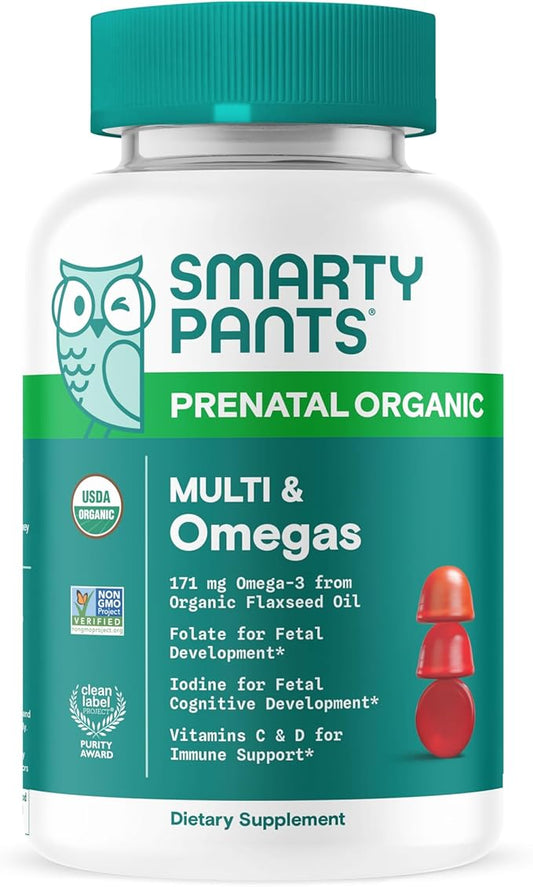 SmartyPants Organic Prenatal Vitamins for Women, 3 (ALA), D3, C, B12, B6, B6, Vitamin K2 & 120 Count (30 Day