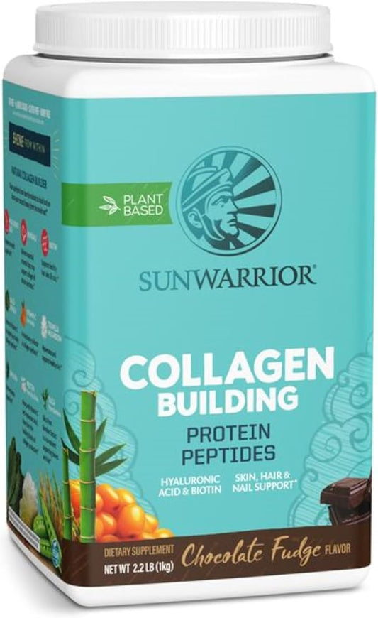 Sunwarrior Vegan Collagen Building Peptides Plant-Based Protein Powder with Hyaluronic Acid & Biotin for Hair Skin Nail Support Non-GMO Dairy Sugar Free Low Carb | Chocolate 40 Servings
