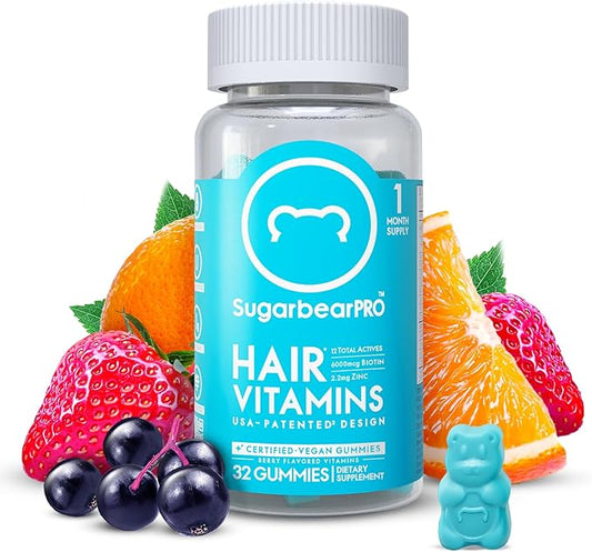 SugarbearPRO Hair Vitamin Extra Strength 6000mcg Men,B12, MSM, 3, Elderberry, 1 Month