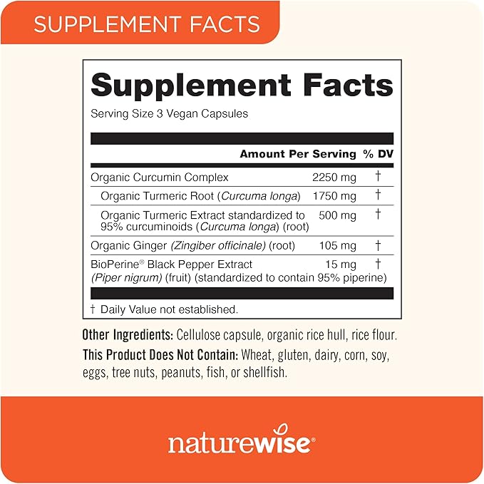 NatureWise Curcumin Turmeric 2250mg 95% Curcuminoids [1 Month 90 Count]