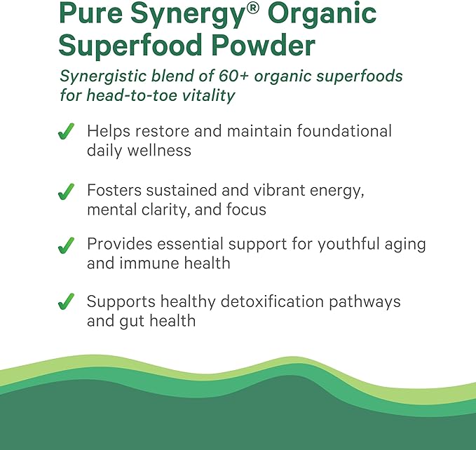 PURE SYNERGY Organic Superfood Powder | Organic Green Superfood Powder | Whole Food Supplement with Organic Greens, Spirulina and Mushrooms | for Energy, Healthy Aging, and Immune Health (12.5 oz)