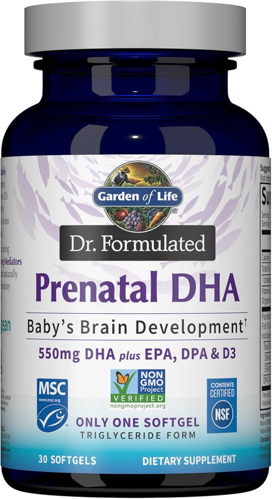 Garden of Life Dr. Formulated Prenatal 550mg DHA 100% DV D3, Single 3 DHA 30 Softgels