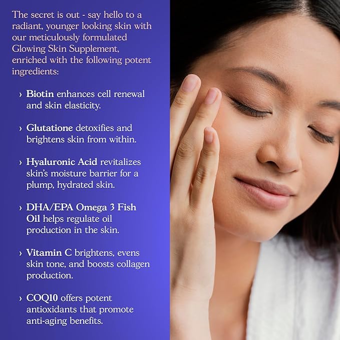 Glowing Skin Supplement 3 Fish CoQ10, Vitamin 60 Caps