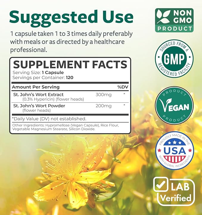 St. John's Wort 120 Capsules 900mcg Hypericin 500mg Per