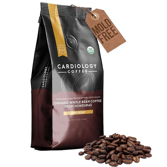 Heart Healthy Coffee - Organic Mold Free Coffee Whole Bean Light Roast - USDA Certified Hand-Selected Honduras Cardio Coffee - Non-GMO Tested for Mycotoxins & Pesticides - 12oz