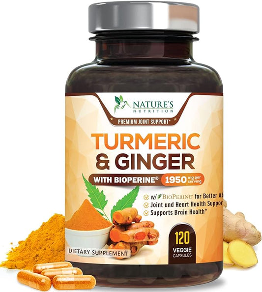 Turmeric Curcumin with BioPerine & Ginger 95% Curcuminoids 1950mg - 120 Capsules