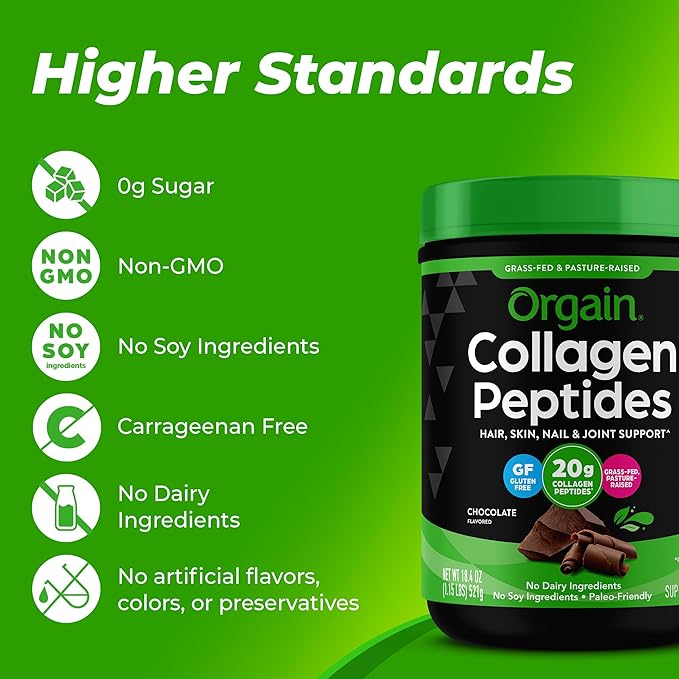 Orgain Hydrolyzed Collagen Peptides Powder 20g Grass 1lb