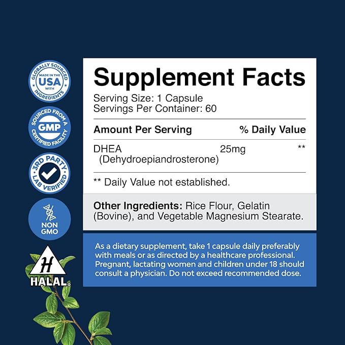 Pure DHEA 25mg for Women and Men - Extra Small Capsule High Absorption DHEA Supplement for Women & Men Mood Energy and Immune Support - & Women's Hormone Balance Supplement (2 Month Supply)