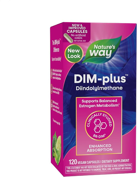 Nature's Way DIM-Plus, DIM Supplement, Supports Balanced Estrogen Metabolism*, Supports Estrogen Hormone Balance*, Diindolylmethane, 120 Vegan Capsules (Packaging May Vary)