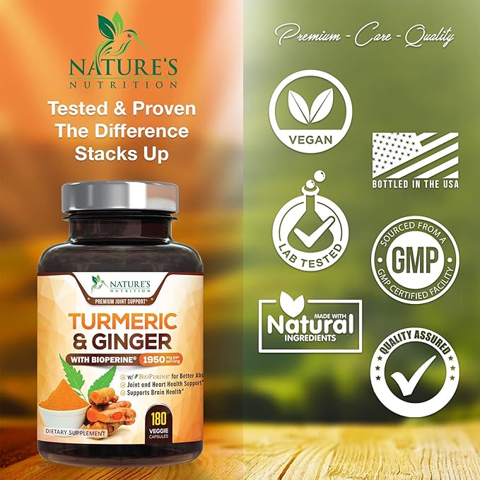 Turmeric Curcumin with BioPerine & Ginger 95% Curcuminoids 1950mg - 180 Capsules