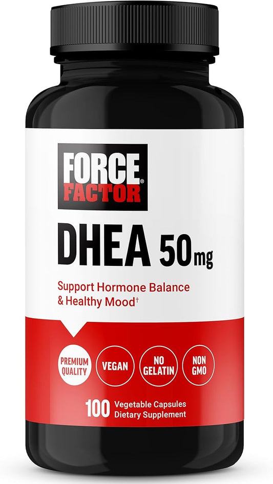 FORCE FACTOR DHEA 50mg, DHEA Supplement for Women and Men to Support Hormone Balance and Healthy Mood, Premium Quality, Vegan Friendly, Non-GMO, 100 Vegetable Capsules