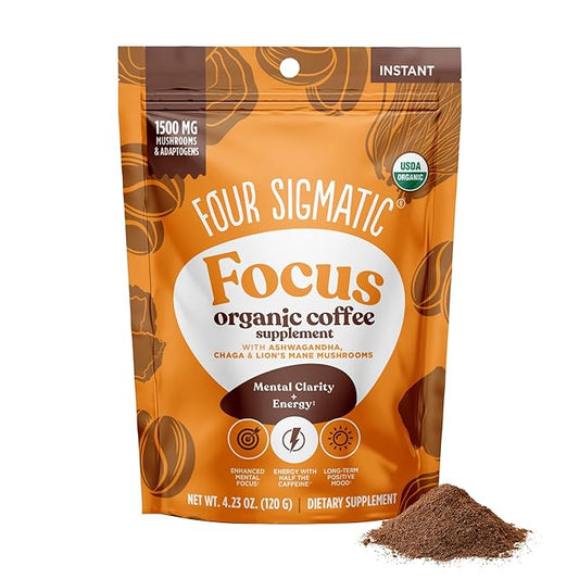 Four Sigmatic Focus Organic Mushroom Coffee | 1500mg of Adaptogens per Serving | Lion's Mane, Chaga, Rhodiola, Ashwagandha & Mucuna for Energy, Focus, Positive Mood & Immune Support | 30 Servings
