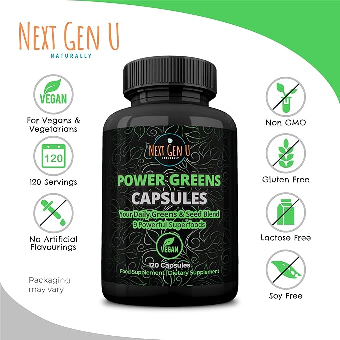 NGU Super Greens Immune System Support 500 mg 120 Vegan Capsules Contains Mixed Superfoods for Daily Booster Healthy Keto Blend w/Acai, Wheatgrass, Guarana, Chlorella, Flaxseed, Matcha, Maca